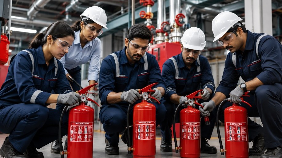 Fire hose reel and extinguisher installation