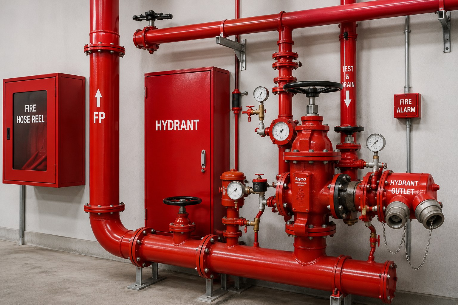 Fire hydrant valve and pipework installation