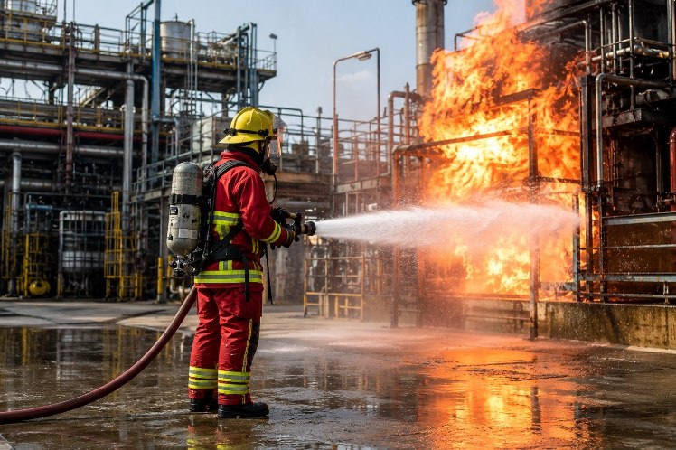 Firefighter on an industrial site