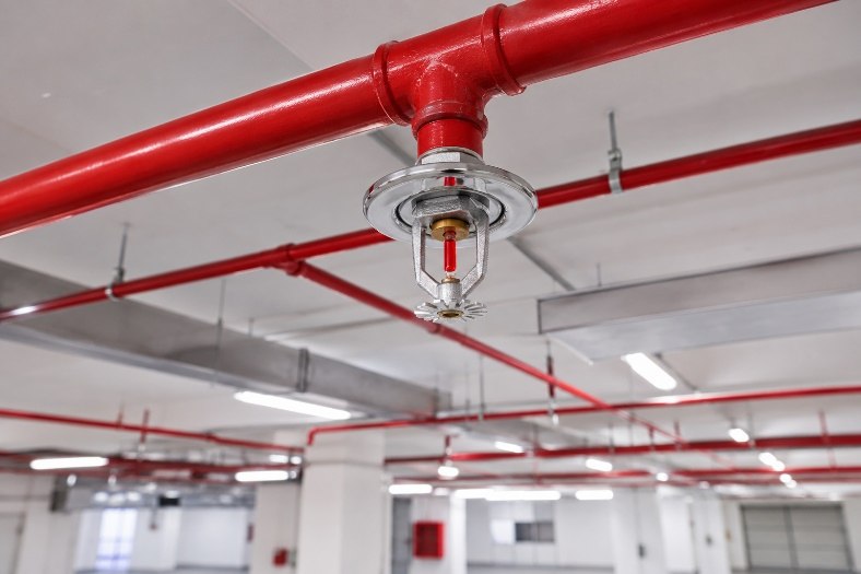 Fire sprinkler head on ceiling