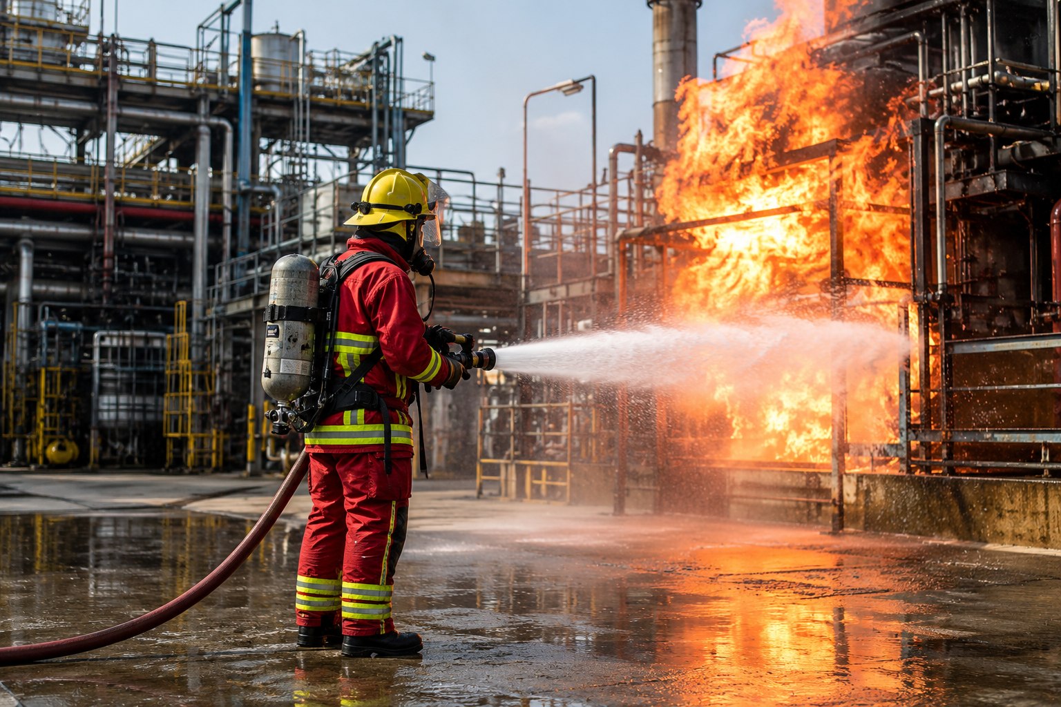 Fire safety team inspecting extinguishers